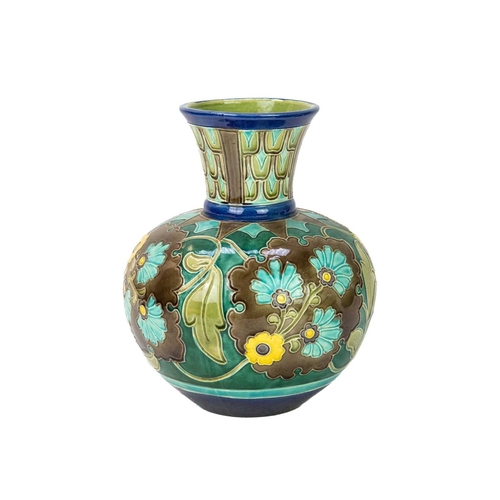 231 - An Art Nouveau Burmantofts pottery vase. With a globular body, and a tapering neck, featuring a repe... 