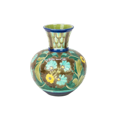 231 - An Art Nouveau Burmantofts pottery vase. With a globular body, and a tapering neck, featuring a repe... 