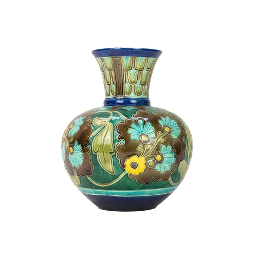 231 - An Art Nouveau Burmantofts pottery vase. With a globular body, and a tapering neck, featuring a repe... 