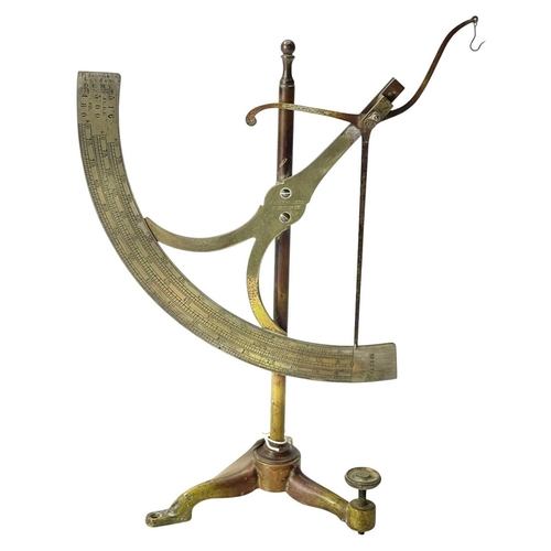 35 - A set of Victorian brass banker's scales. By Williams & Sons, London, with twin pans, height 54cm to... 