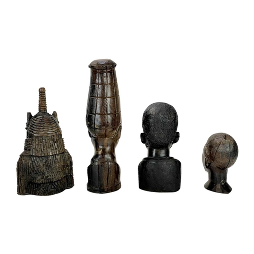 42 - Six African carved hardwood busts. Height 40cm and smaller.