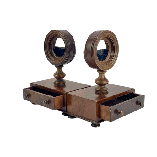 49 - A pair of 19th century rosewood desk top pocket watch holders. Each fitted with a frieze drawer. Hei... 