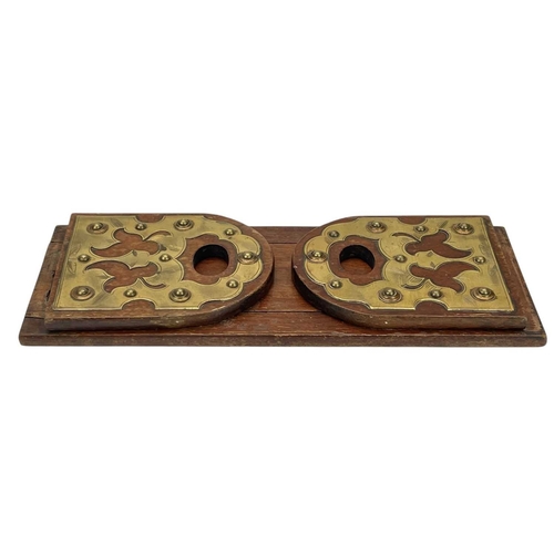 50 - A Victorian walnut and brass mounted adjustable book slide. With folding ends, width 35cm, a similar... 