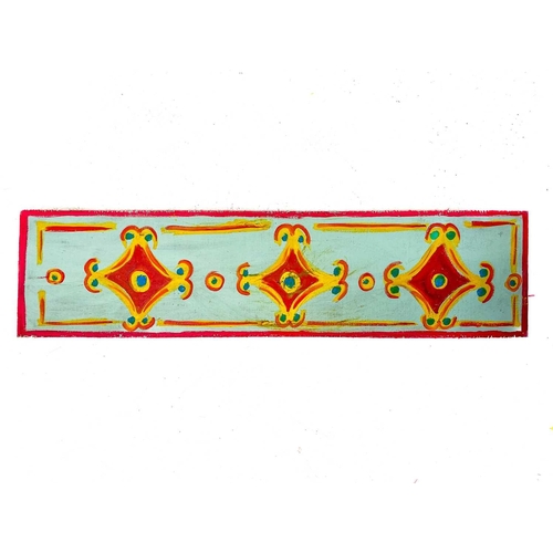 51 - Six hand-painted fairground or funfair-type rectangular panels. The largest 122cm x 30cm.