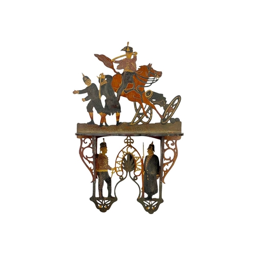 6 - A pair of pierced and painted fretwork folding wall shelves. Circa 1900, titled for the battles of B... 