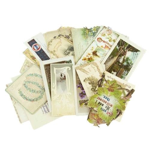 90 - A collection of Victorian greetings and Christmas cards. Together with seven wartime silk cards and ... 