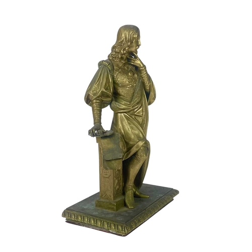 93 - A French bronze figure of an artist. 19th century, probably originally from a clock, the contemplati... 