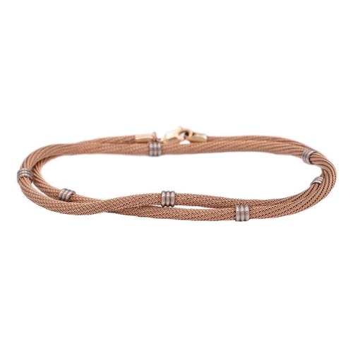 127 - A 9k rose gold rounded mesh chain necklace. Length 18