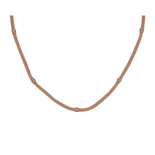 127 - A 9k rose gold rounded mesh chain necklace. Length 18