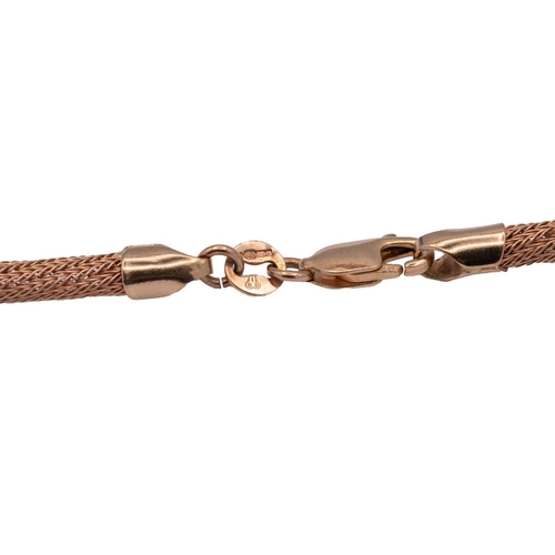 127 - A 9k rose gold rounded mesh chain necklace. Length 18