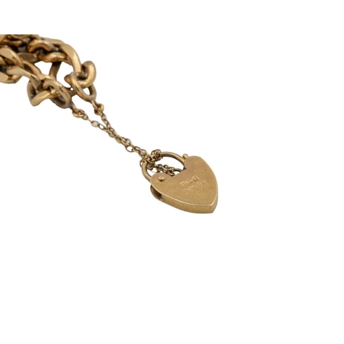 133 - A 9k Figaro link bracelet with padlock clasp. Hallmarked, width 7mm, 21.9g.