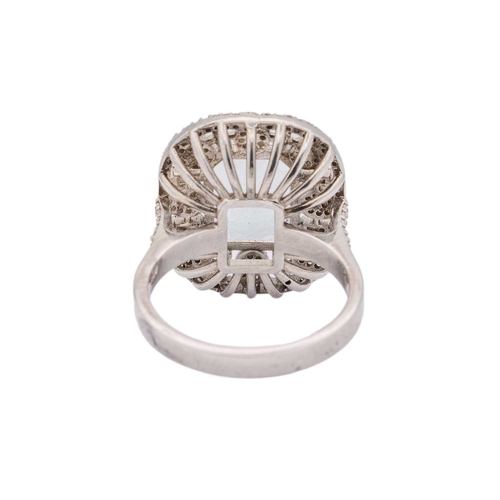 139 - An ornate silver aquamarine and diamonds set dress ring. The ring head is 2.2cm x 1.8cm, stamped 925... 