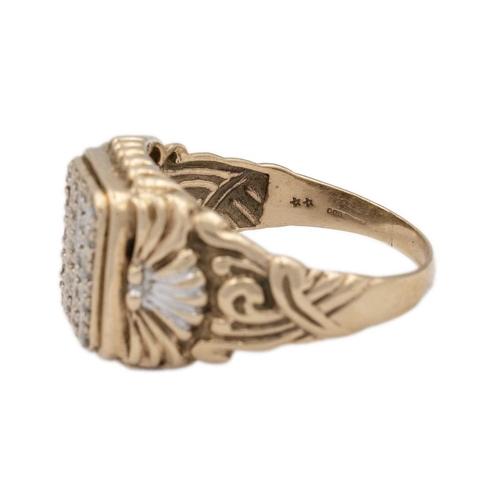 173 - A 9k gold and diamond gentleman's ring. The cast ring set with twenty round brilliant-cut diamonds, ... 