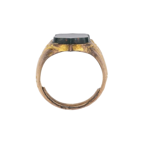 175 - A Victorian 9k gold bloodstone set signet ring. Stamped 9.375, by A.RS, the ring size N, total weigh... 