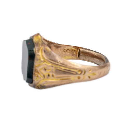 175 - A Victorian 9k gold bloodstone set signet ring. Stamped 9.375, by A.RS, the ring size N, total weigh... 