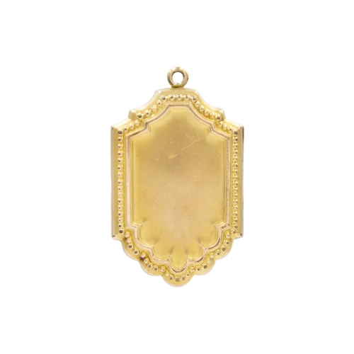 19 - A gold-plated purple paste set locket fob. Height 4.2cm, width 2.8cm, inner stamp JJS, total weight ... 