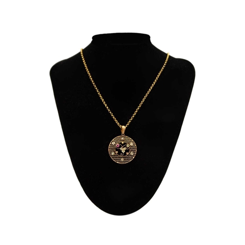 25 - A 9k Edwardian peridot, tourmaline and seed pearl set pendant on 9k belcher chain. With Suffragette ... 