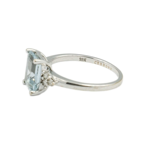 37 - A fine 18k white gold Aquamarine and Diamond ring with a similar pair of earrings, by CERRONE, Austr... 