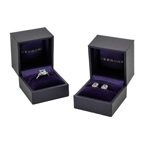 37 - A fine 18k white gold Aquamarine and Diamond ring with a similar pair of earrings, by CERRONE, Austr... 