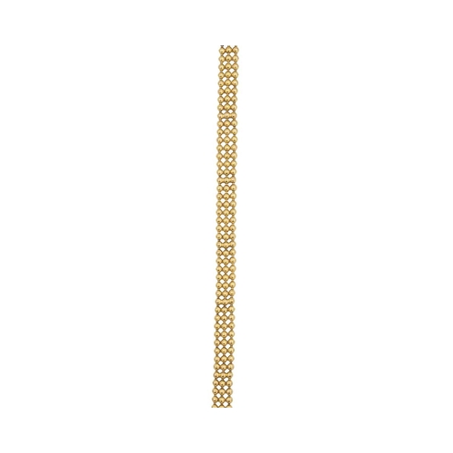 38 - A 9k gold three-row bead link bracelet. Fitted with a spring clasp, the width is 5.6mm, the length 7... 