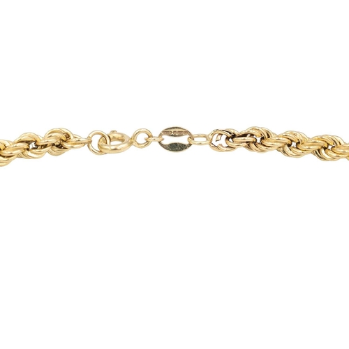 39 - A 9k gold rope chain necklace. Fitted with a spring clasp, the length 17