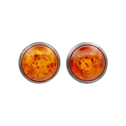 46 - A large graduated heat-treated cognac amber bead necklace with a pair of earrings. 'Sun spangles' in... 