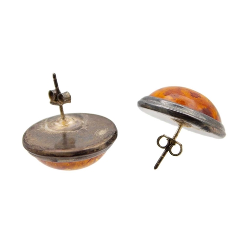 46 - A large graduated heat-treated cognac amber bead necklace with a pair of earrings. 'Sun spangles' in... 