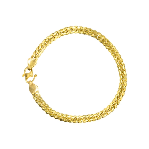 52 - A high-purity gold curb chain bracelet. Hollow links, partially textured, length 7.5