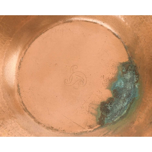 10 - Francis 'Bert' Cargeeg, a hand wrought copper bowl. With a broad planished edge, engraved treskele m... 