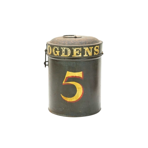 12 - A painted toleware tobaccanist's canister. 'Ogden's Coconut', 5, height 24cm. In our opinion this ca... 