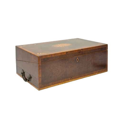 28 - A George III mahogany, inlaid and crossbanded writing slope. Fitted with a side drawer, height 15cm,... 