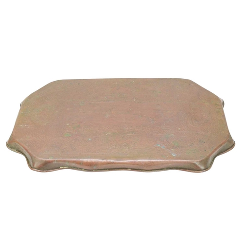 4 - A J & F Pool, Hayle copper tray. Engraved with an Art Nouveau design, on a hammered ground, 28 x 44c... 