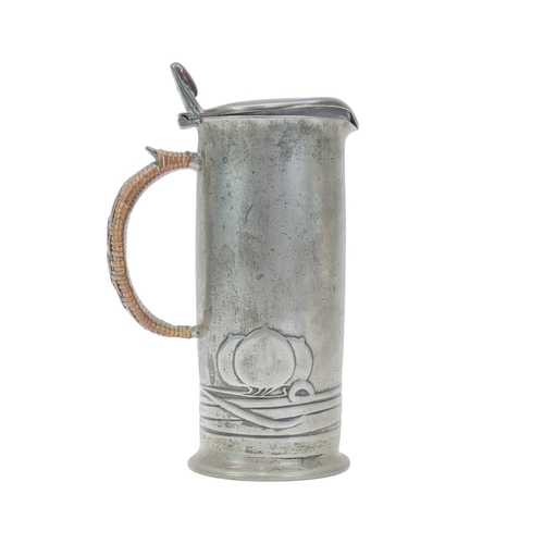 56 - A Liberty & Co pewter lidded jug. Designed by Archibald Knox, cast with a stylised fruit, the thumbp... 