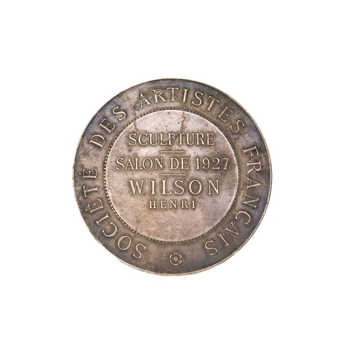 57 - A French silvered bronze Société Des Artistes Francais medal. By Daniel Dupius, awarded in 1927 to H... 