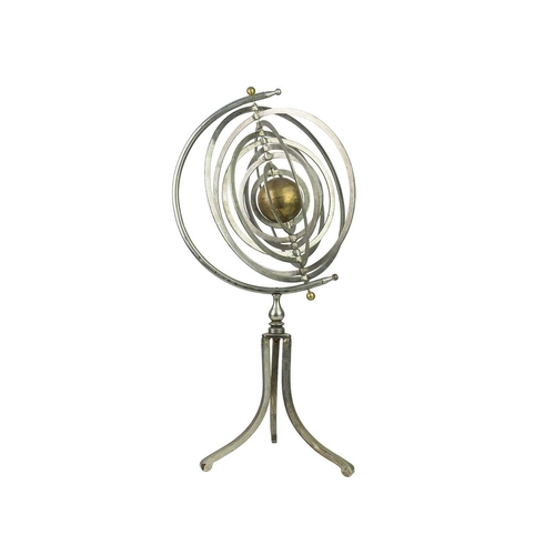 107 - A Copernican armillary sphere. 20th century, the central brass sphere within nine polished steel hoo... 