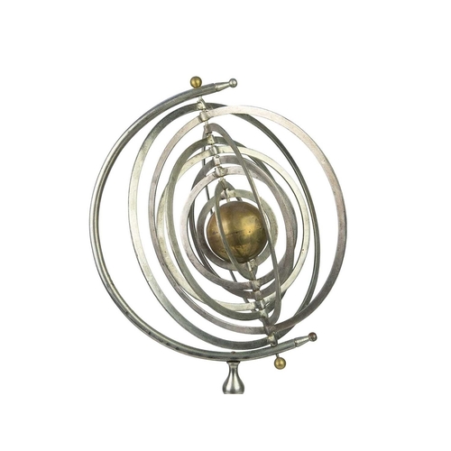 107 - A Copernican armillary sphere. 20th century, the central brass sphere within nine polished steel hoo... 