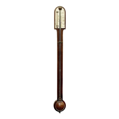 108 - A 19th century mahogany cased Cornish stick barometer by Pearce of Bodmin. With etched ivory scale, ... 
