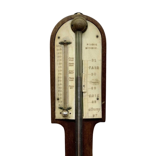 108 - A 19th century mahogany cased Cornish stick barometer by Pearce of Bodmin. With etched ivory scale, ... 