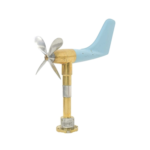109 - A ship's anemometer. Featuring a brass column and four-blade propeller, with an enamelled blue fibre... 