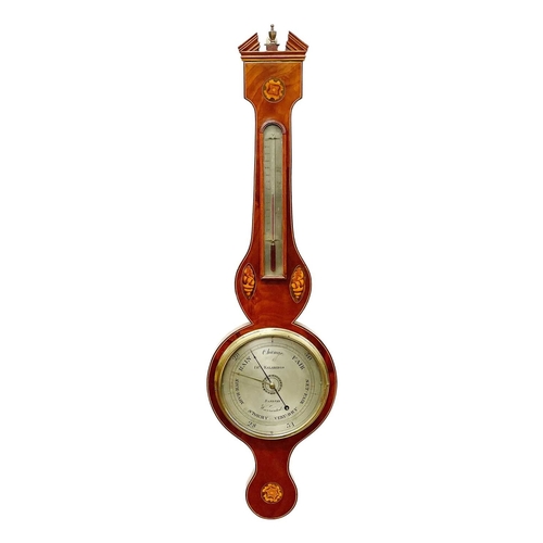 113 - John Kalabergo of Banbury (1812-1852). A 19th century Sheraton style inlaid mahogany wheel barometer... 