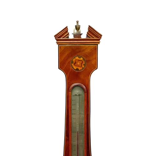 113 - John Kalabergo of Banbury (1812-1852). A 19th century Sheraton style inlaid mahogany wheel barometer... 