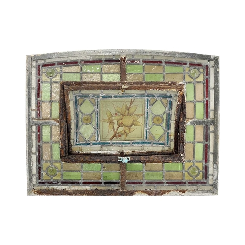 117 - A collection of leaded stained glass panels. Late 19th century in need of restoration, various shape... 