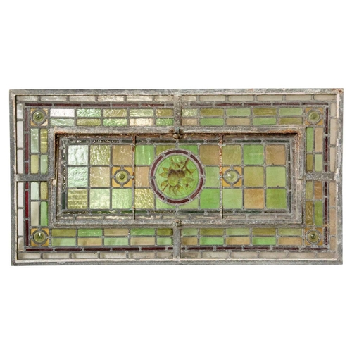 117 - A collection of leaded stained glass panels. Late 19th century in need of restoration, various shape... 