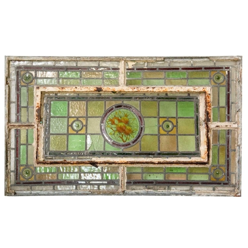 117 - A collection of leaded stained glass panels. Late 19th century in need of restoration, various shape... 
