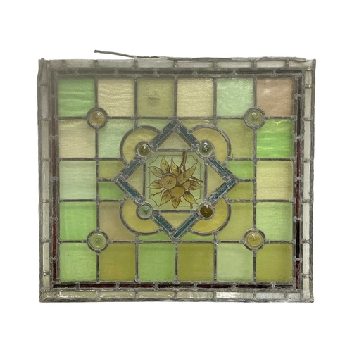 117 - A collection of leaded stained glass panels. Late 19th century in need of restoration, various shape... 