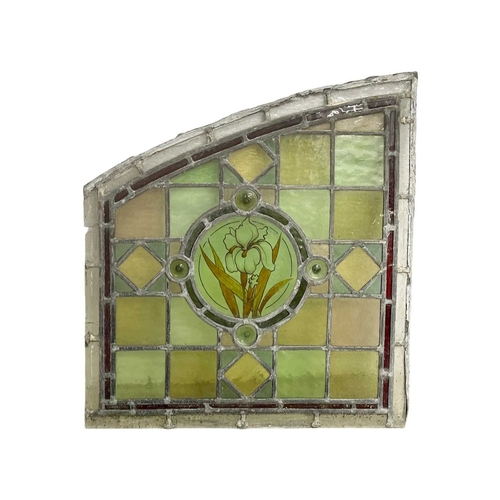 117 - A collection of leaded stained glass panels. Late 19th century in need of restoration, various shape... 
