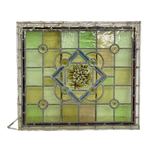 117 - A collection of leaded stained glass panels. Late 19th century in need of restoration, various shape... 