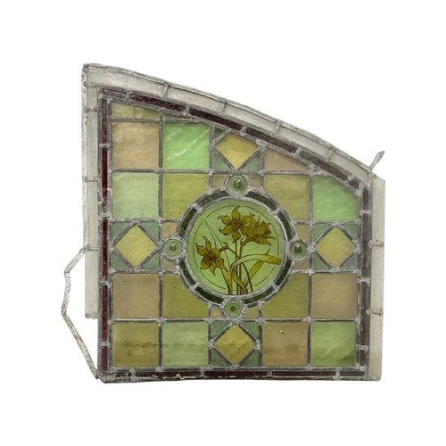 117 - A collection of leaded stained glass panels. Late 19th century in need of restoration, various shape... 