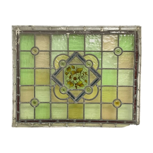 117 - A collection of leaded stained glass panels. Late 19th century in need of restoration, various shape... 
