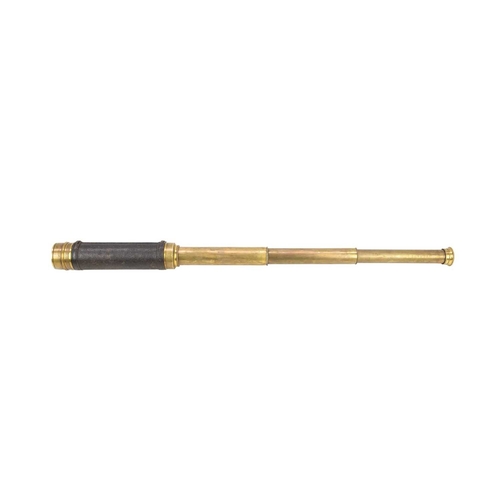 122 - A brass three draw telescope. Circa 1900, with leather covered outer tube, 60cm (extended), together... 